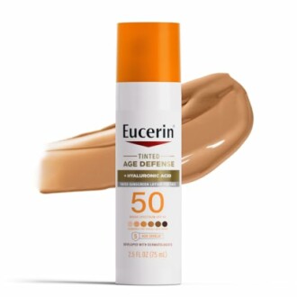 Eucerin tinted age defense sunscreen with hyaluronic acid SPF 50.
