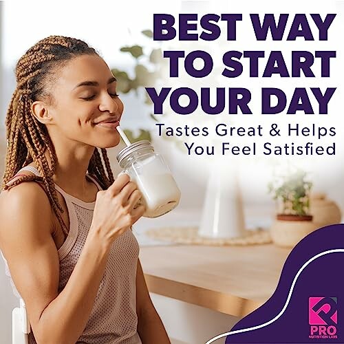 Woman enjoying a morning drink with text 'Best way to start your day'.