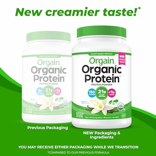 Orgain protein powder new and previous packaging comparison.