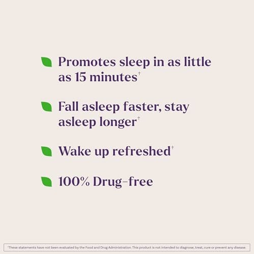 Promotional text highlighting sleep benefits and drug-free claim.